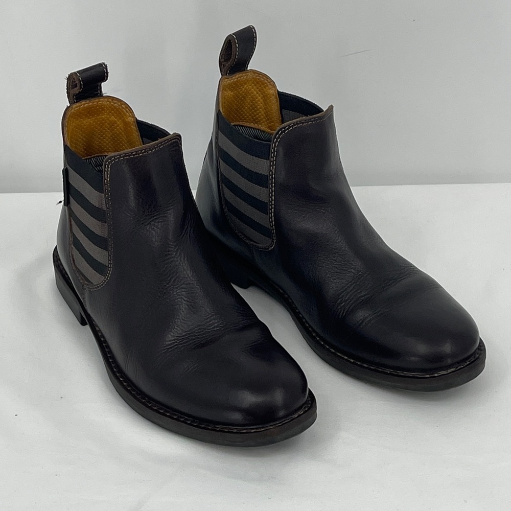 Dublin, Classic Black Leather Chelsea Booties with Striped Elastic Insets